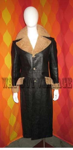 1960's Vintage Men's Maxi Leather and Shearling Coat, Glam, Groovy, Beatnik, Mod, Psychedelic, Dandy, Rock, Carnaby Street, Hippie Chic, Swank, Lounge, Biba era.