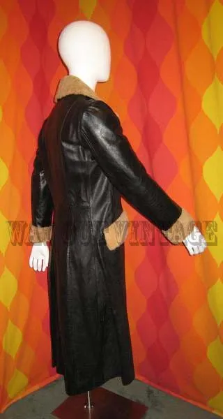 1960's Vintage Men's Maxi Leather and Shearling Coat, Glam, Groovy, Beatnik, Mod, Psychedelic, Dandy, Rock, Carnaby Street, Hippie Chic, Swank, Lounge, Biba era.