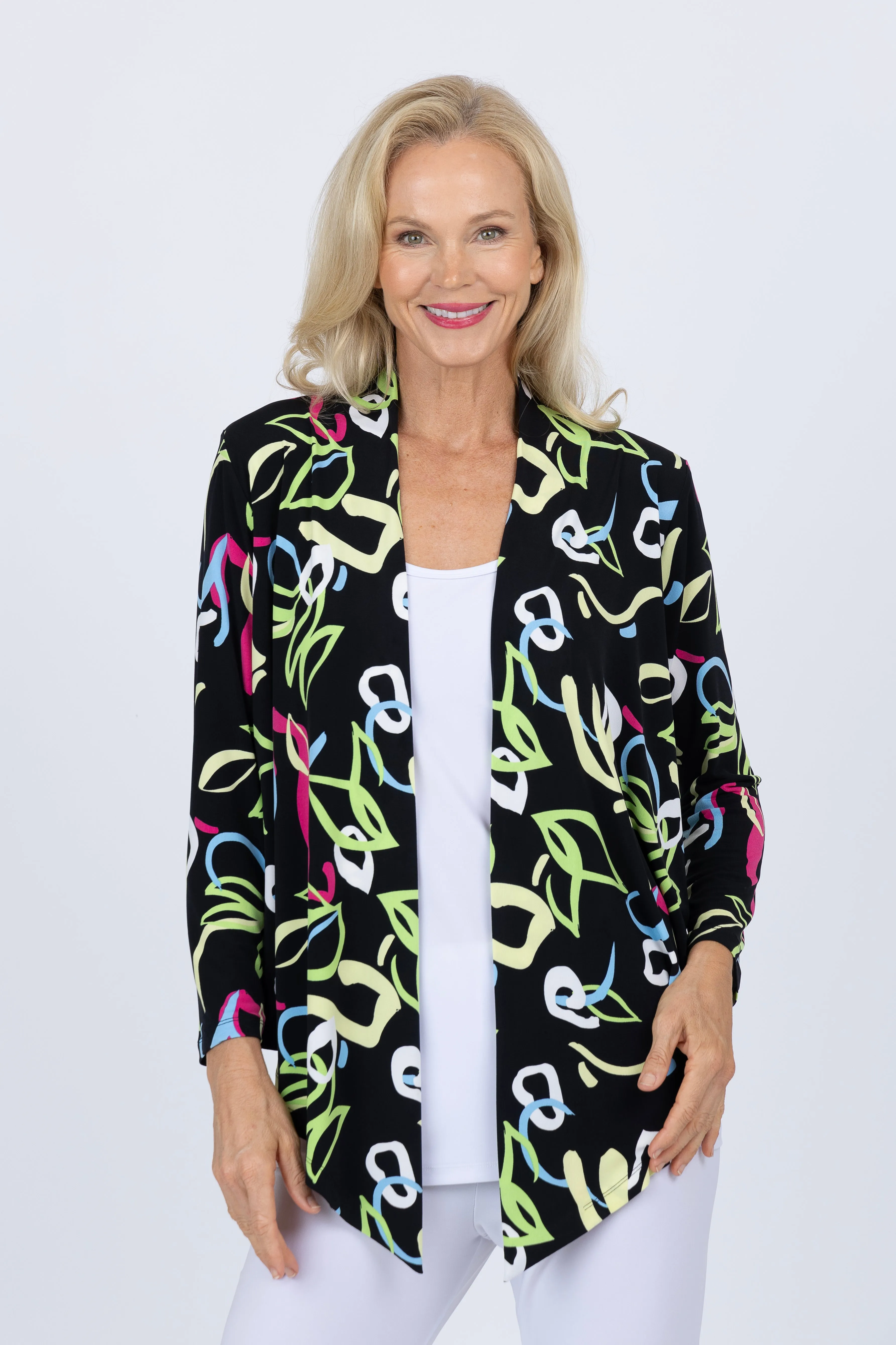 5064 Short Drape Cardi - Squiggle Multi