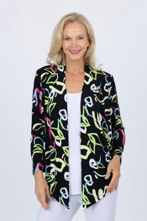 5064 Short Drape Cardi - Squiggle Multi