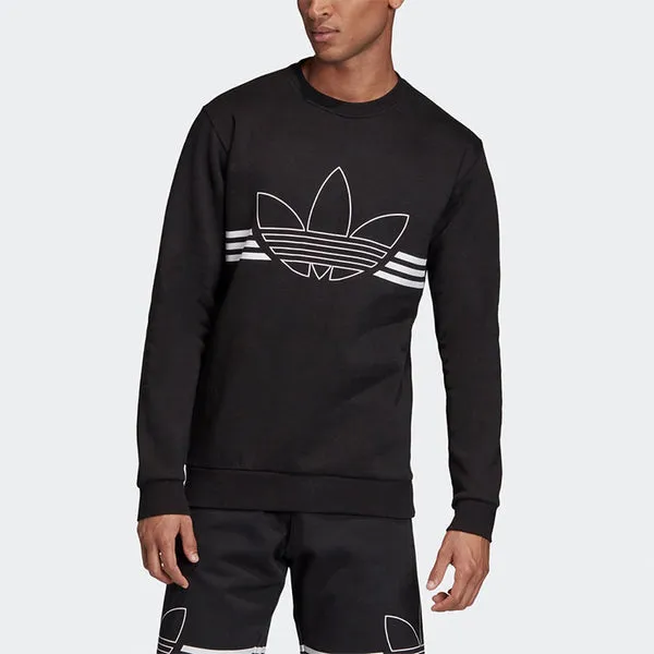 adidas originals Outline Crw Flc Casual Loose Round Neck Sweatshirt Black