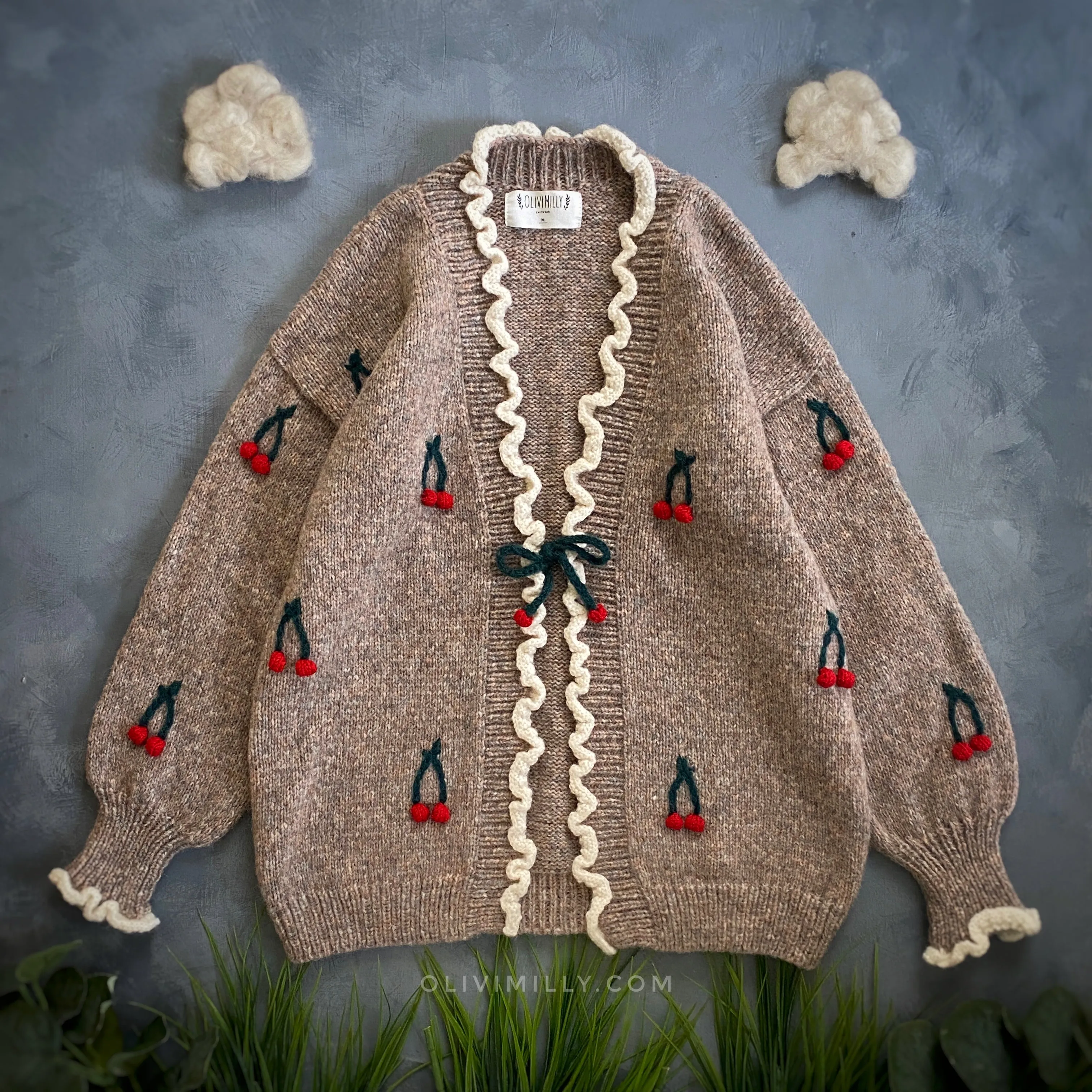 Adult Cherries Cardigan | Beigebrown