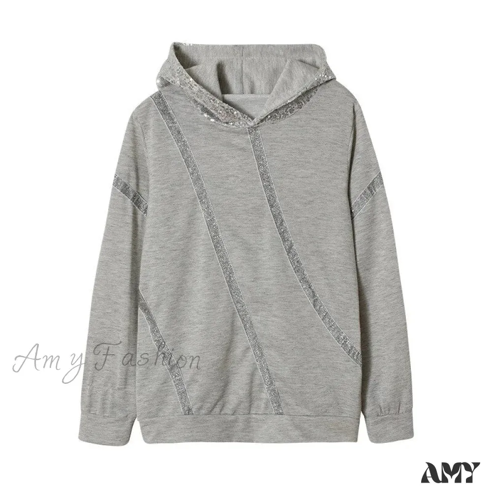 Amy Fashion - Harajuku Casual Long Sleeve Sequin Hoodies