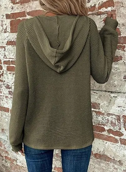 Around Town Plus Olive Waffle Knit Hoodie