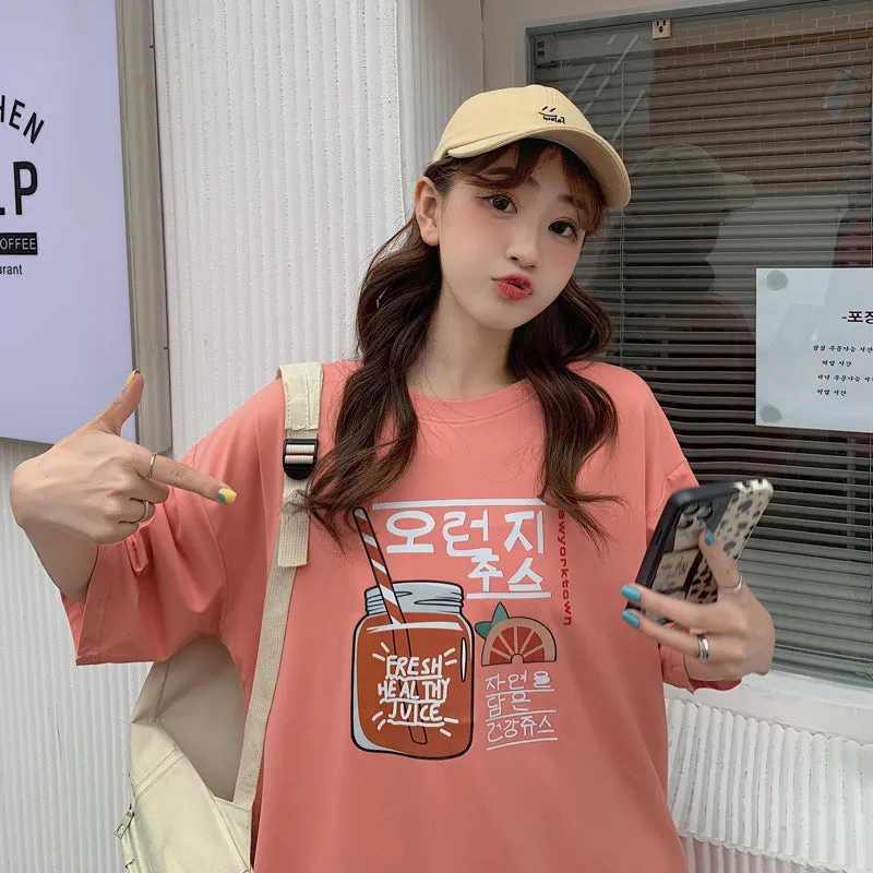 bfHarajuku Cartoon Printed Short Sleeve T-Shirt Women Summer Loose Trendy INS Tops T-Shirt