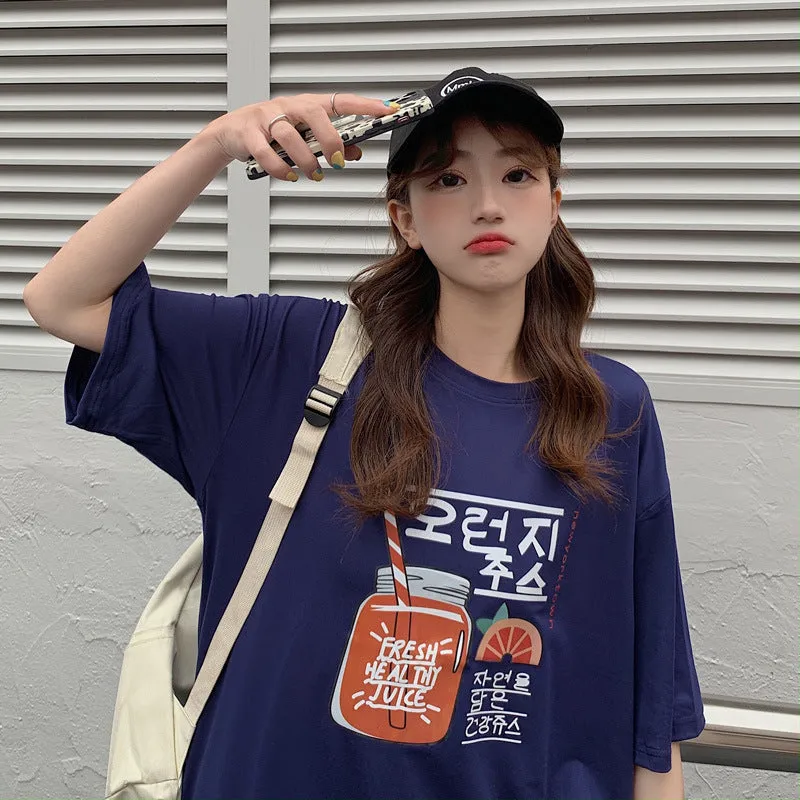 bfHarajuku Cartoon Printed Short Sleeve T-Shirt Women Summer Loose Trendy INS Tops T-Shirt