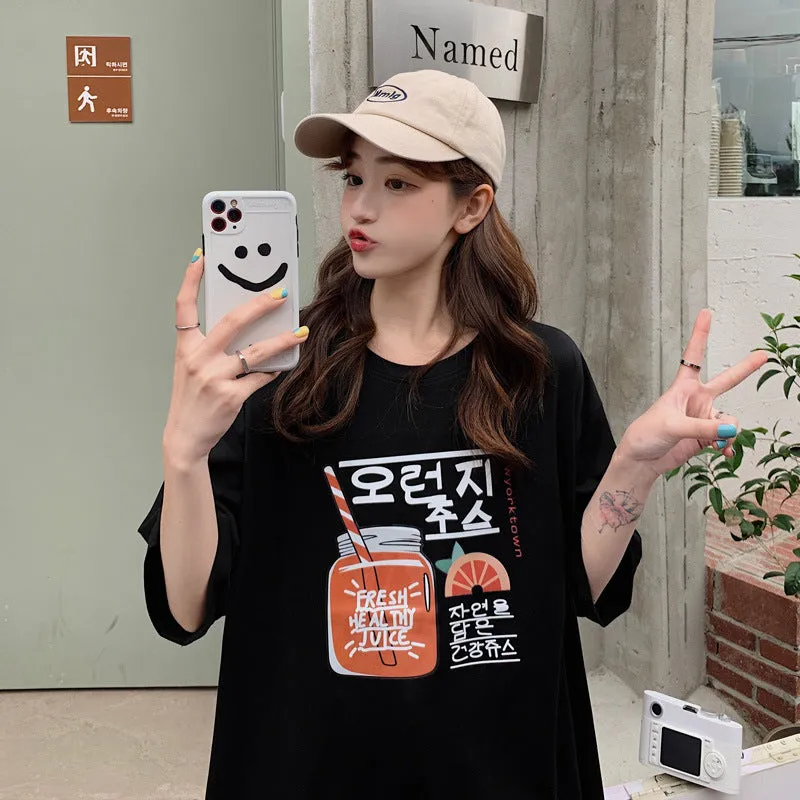 bfHarajuku Cartoon Printed Short Sleeve T-Shirt Women Summer Loose Trendy INS Tops T-Shirt