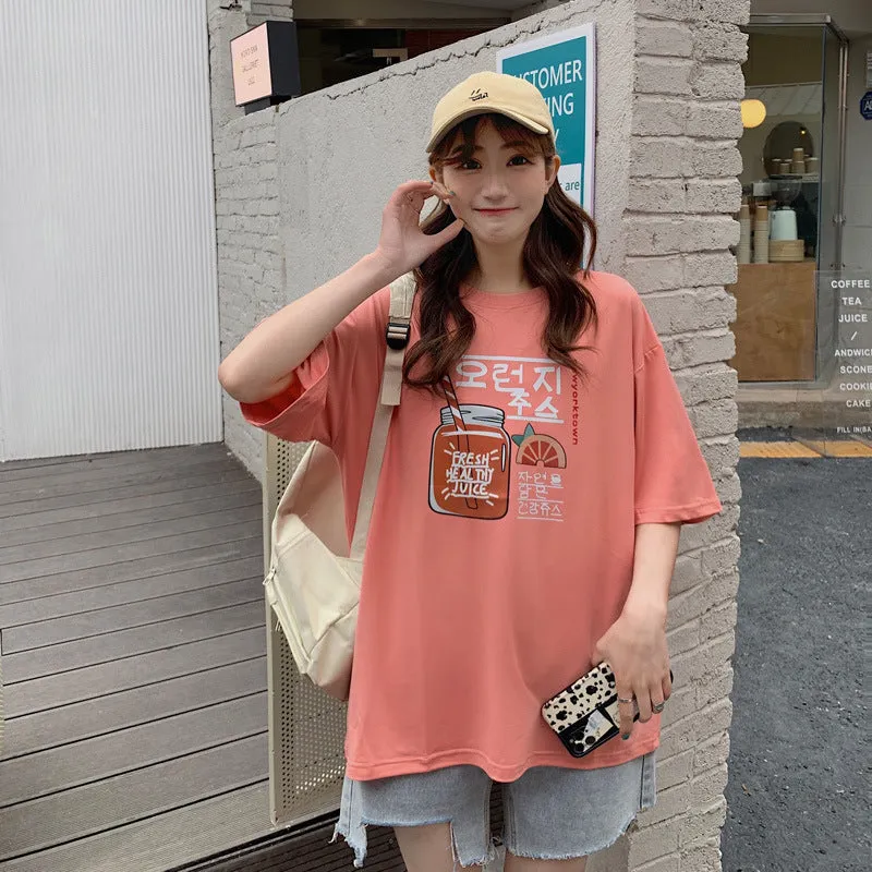 bfHarajuku Cartoon Printed Short Sleeve T-Shirt Women Summer Loose Trendy INS Tops T-Shirt