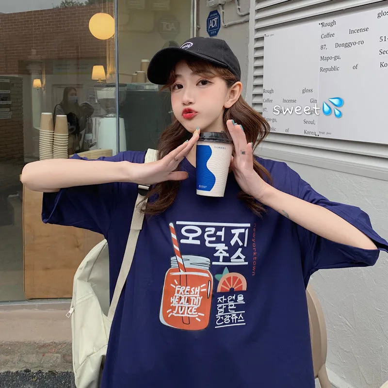 bfHarajuku Cartoon Printed Short Sleeve T-Shirt Women Summer Loose Trendy INS Tops T-Shirt