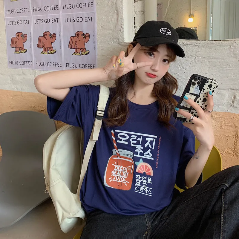bfHarajuku Cartoon Printed Short Sleeve T-Shirt Women Summer Loose Trendy INS Tops T-Shirt