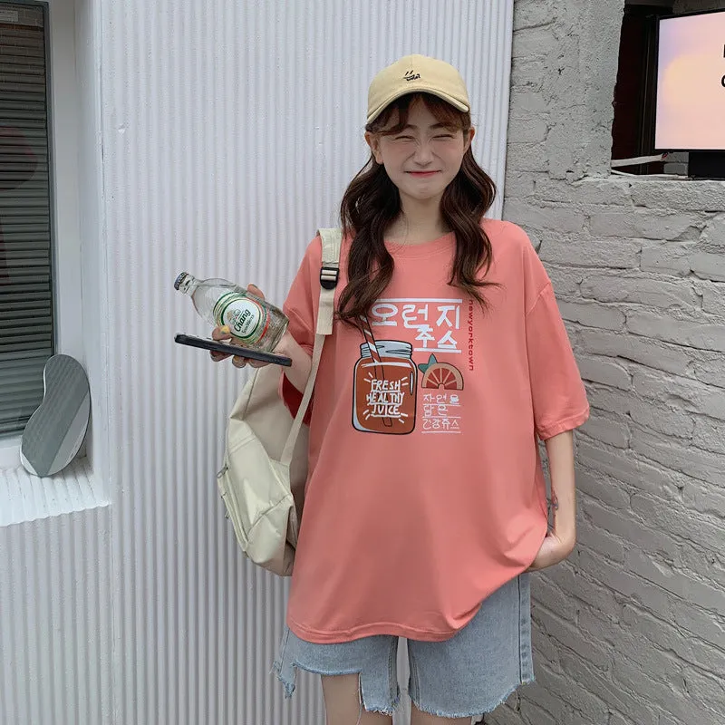 bfHarajuku Cartoon Printed Short Sleeve T-Shirt Women Summer Loose Trendy INS Tops T-Shirt