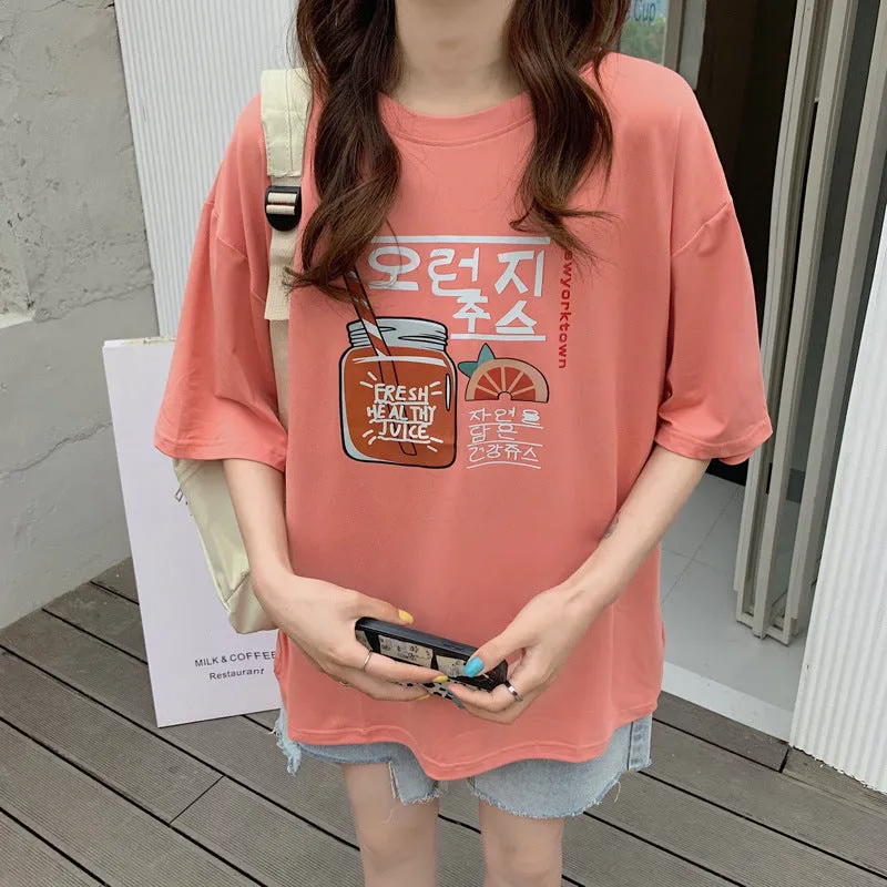 bfHarajuku Cartoon Printed Short Sleeve T-Shirt Women Summer Loose Trendy INS Tops T-Shirt