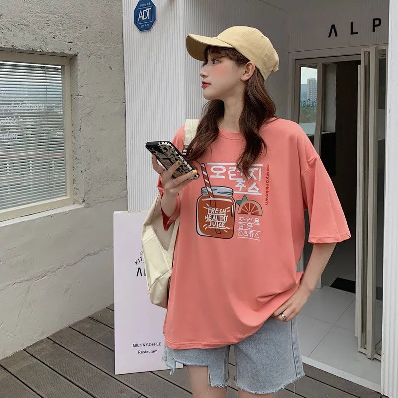 bfHarajuku Cartoon Printed Short Sleeve T-Shirt Women Summer Loose Trendy INS Tops T-Shirt