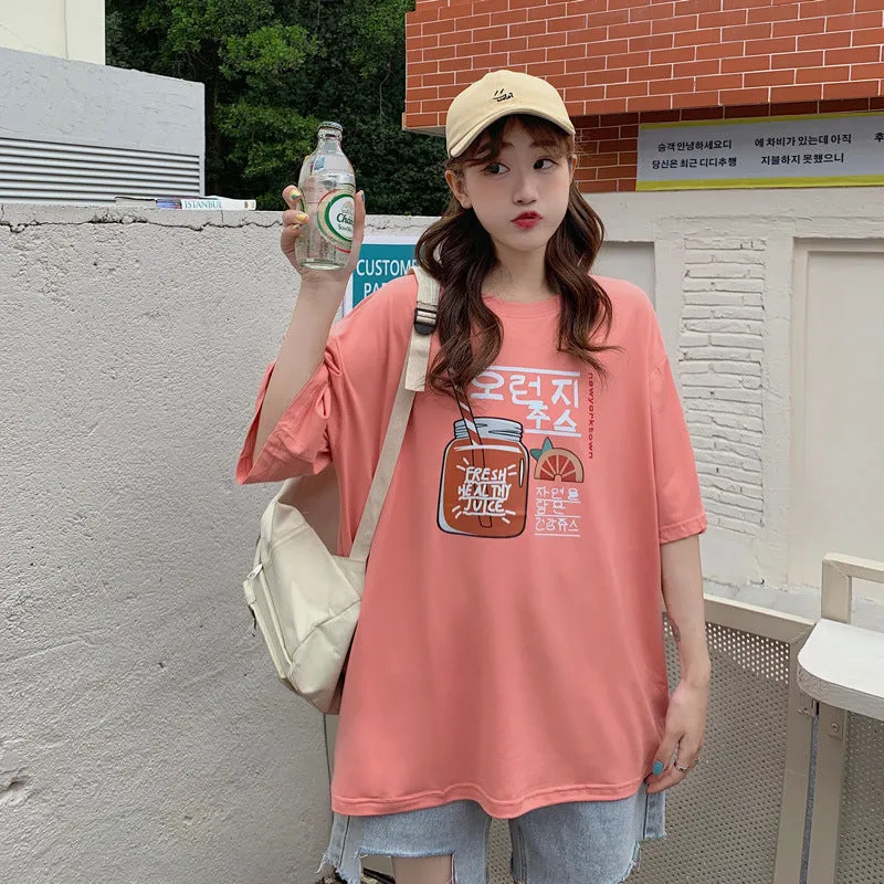 bfHarajuku Cartoon Printed Short Sleeve T-Shirt Women Summer Loose Trendy INS Tops T-Shirt