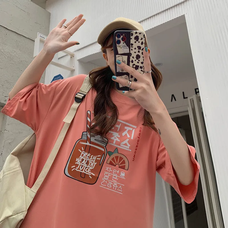 bfHarajuku Cartoon Printed Short Sleeve T-Shirt Women Summer Loose Trendy INS Tops T-Shirt