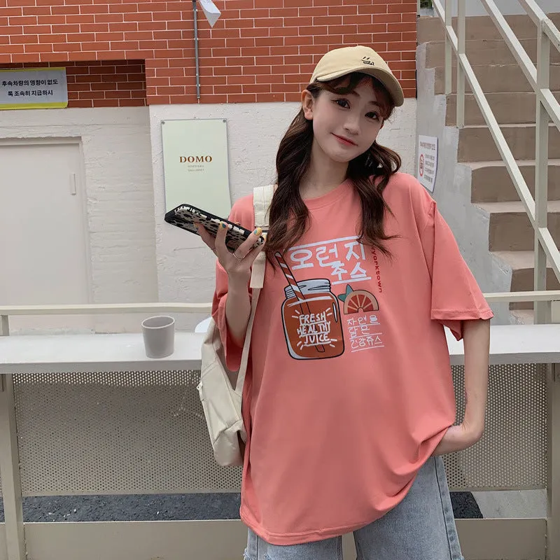 bfHarajuku Cartoon Printed Short Sleeve T-Shirt Women Summer Loose Trendy INS Tops T-Shirt