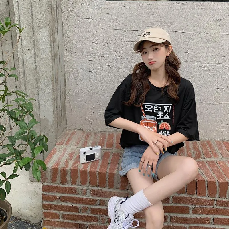 bfHarajuku Cartoon Printed Short Sleeve T-Shirt Women Summer Loose Trendy INS Tops T-Shirt