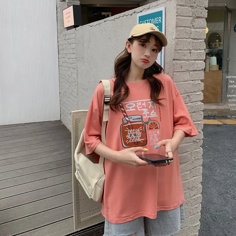 bfHarajuku Cartoon Printed Short Sleeve T-Shirt Women Summer Loose Trendy INS Tops T-Shirt