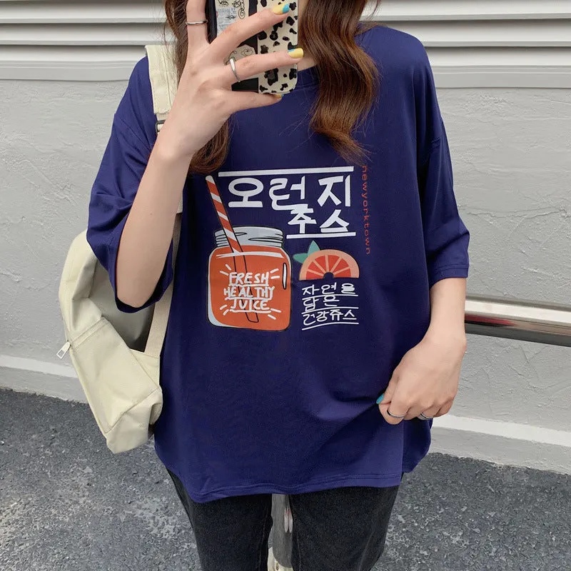 bfHarajuku Cartoon Printed Short Sleeve T-Shirt Women Summer Loose Trendy INS Tops T-Shirt