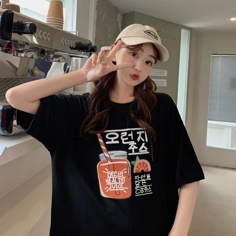 bfHarajuku Cartoon Printed Short Sleeve T-Shirt Women Summer Loose Trendy INS Tops T-Shirt
