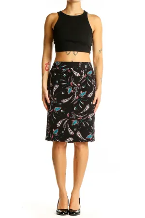 Black Floral Printed Pencil Skirt