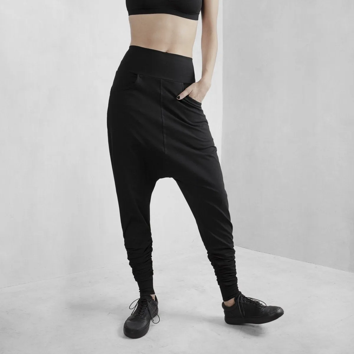 Black Low Crotch Pants Organic Cotton Lycra