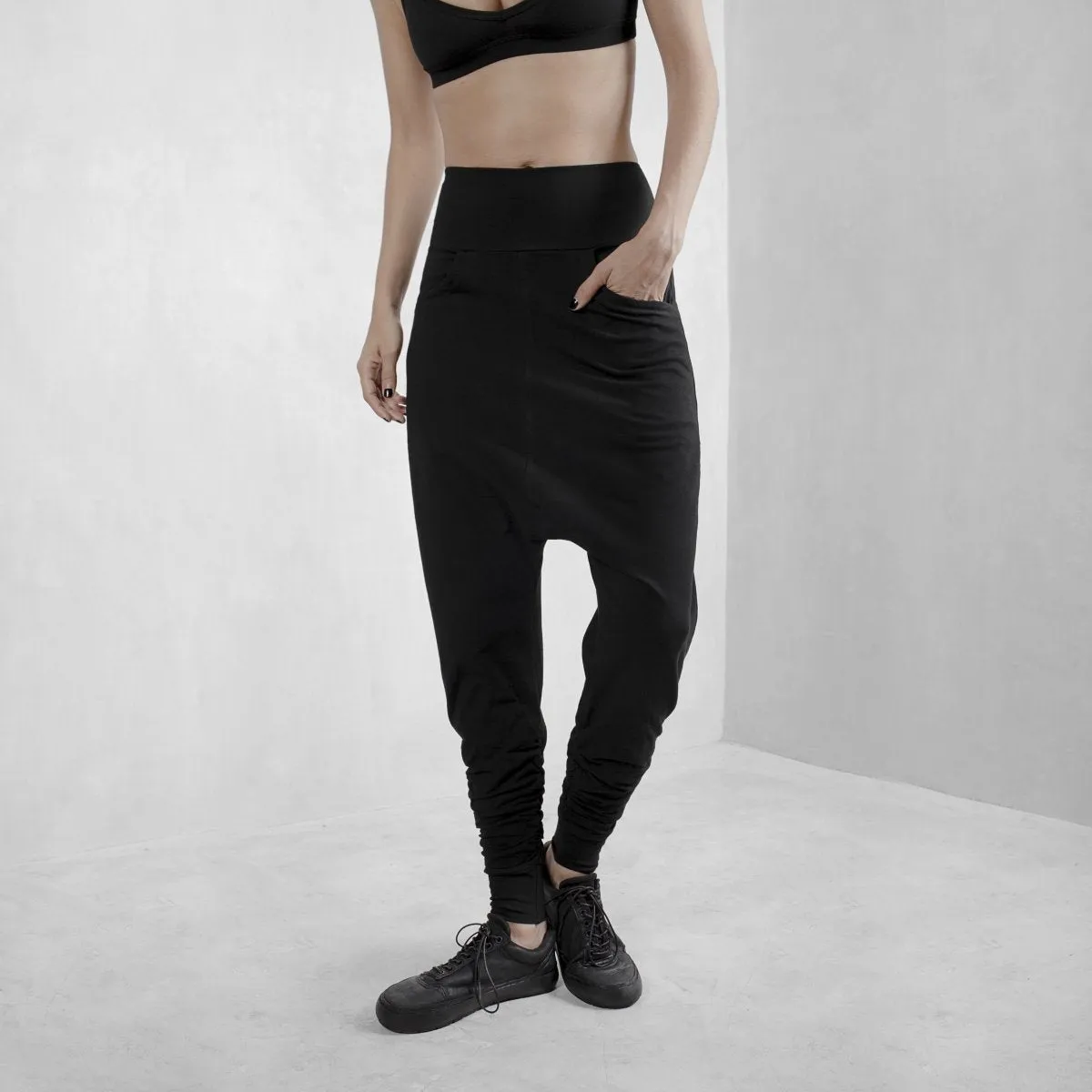 Black Low Crotch Pants Organic Cotton Lycra