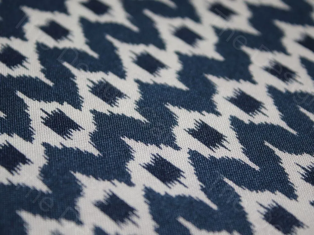 Blue Ikat Design Cotton Rayon Fabric