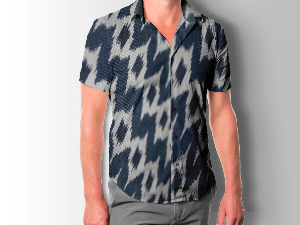 Blue Ikat Design Cotton Rayon Fabric