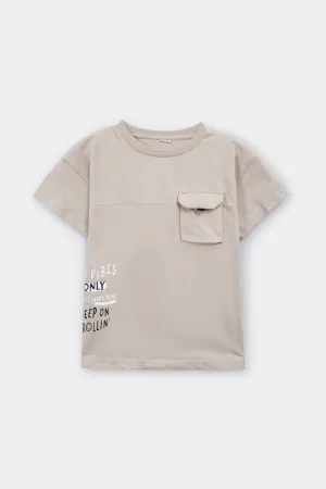 Boys Flip Pocket Printed Cotton T-Shirt