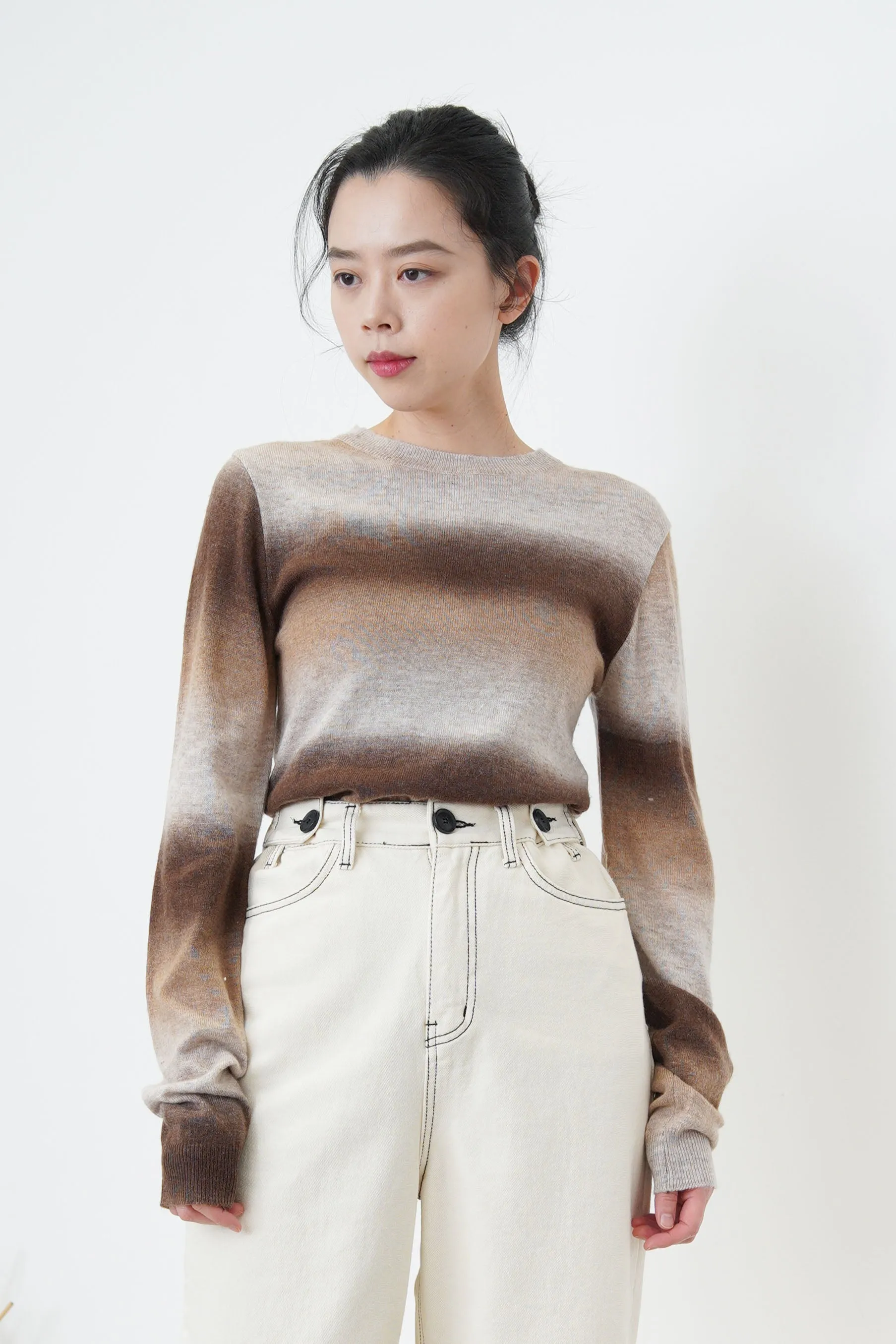 Brown gradient soft knit top in split hem
