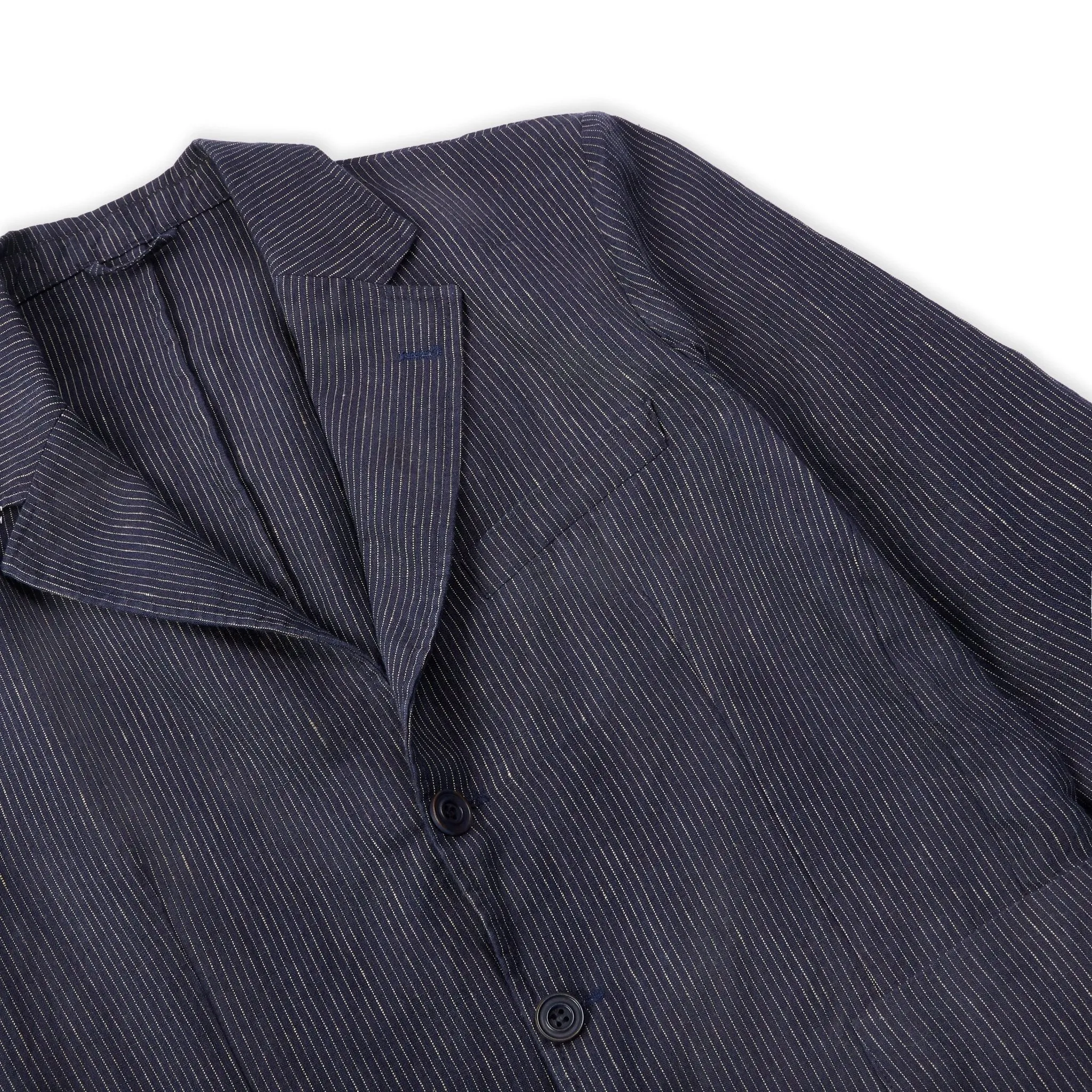 Burrows & Hare Pinstripe Linen Blazer Navy