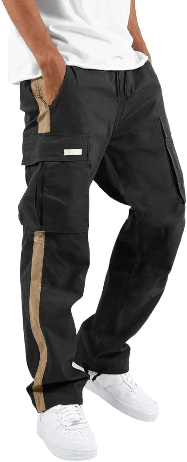 Cargo Pants for Men Big and Tall Elastic Waist Jogger Sports Pants Drawstring Sports Trousers Joggers for Men Sports
