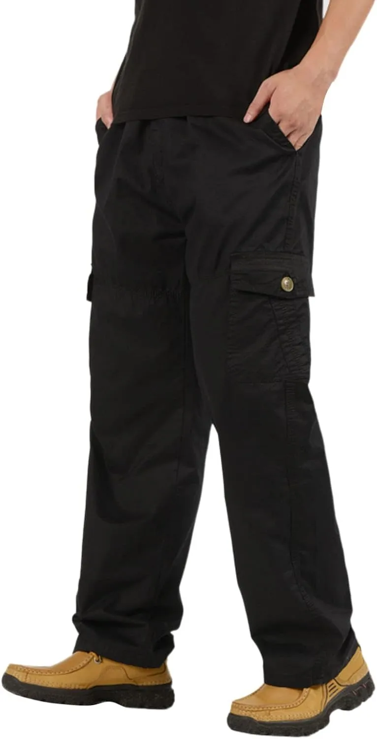 Cargo Pants for Men Big and Tall, Pants Hiking Ripstop Cargo Pants Relaxed Fit Cargo Pant Men's Drawstring Waist Side