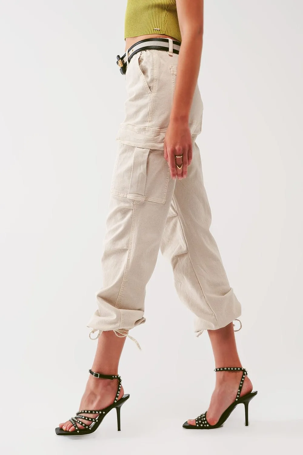 Cargo Pants With Tassel Ends In Sand