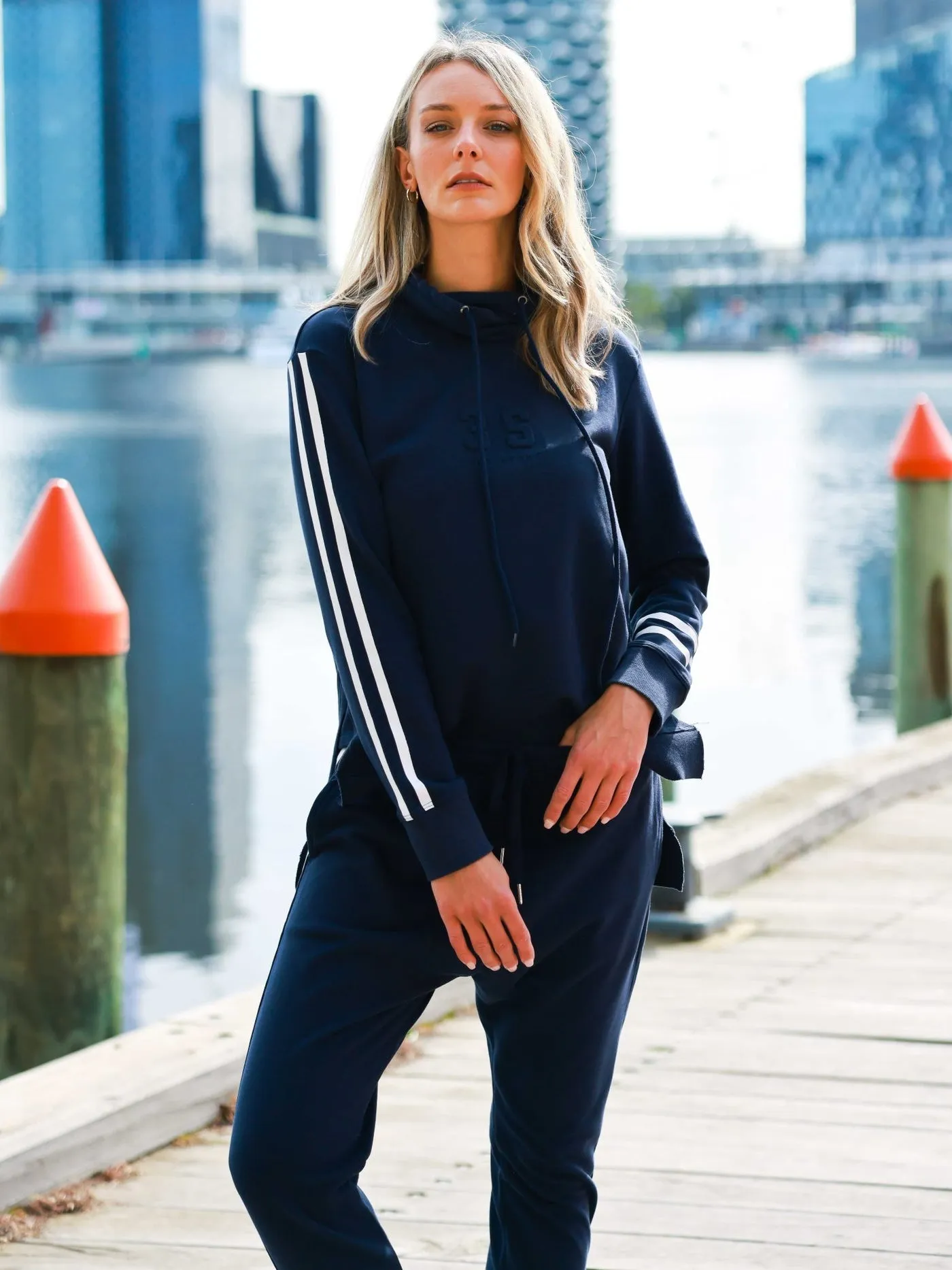 Charlise Two-Stripes Funnel Neck Sweatshirt - Ink