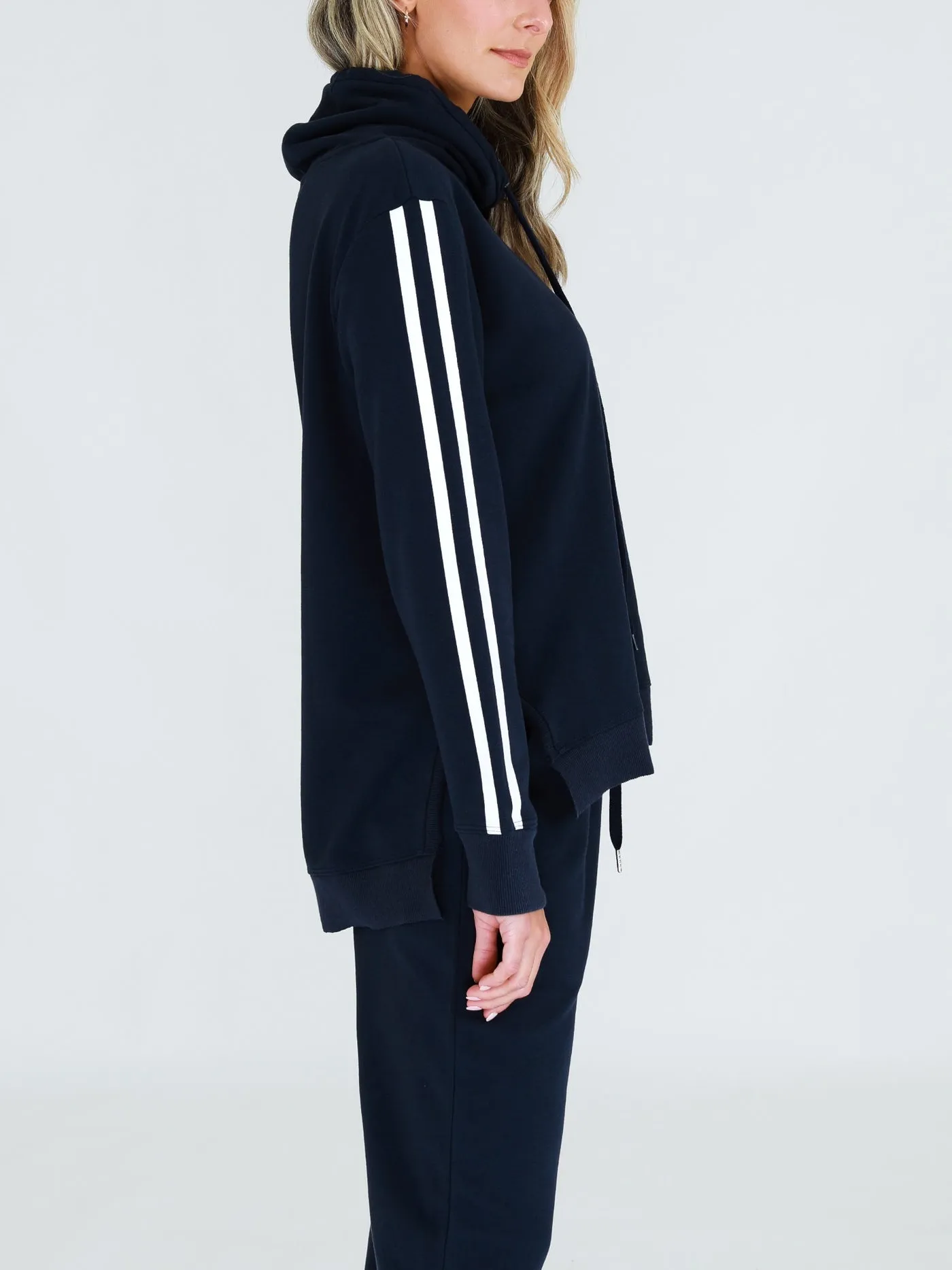 Charlise Two-Stripes Funnel Neck Sweatshirt - Ink