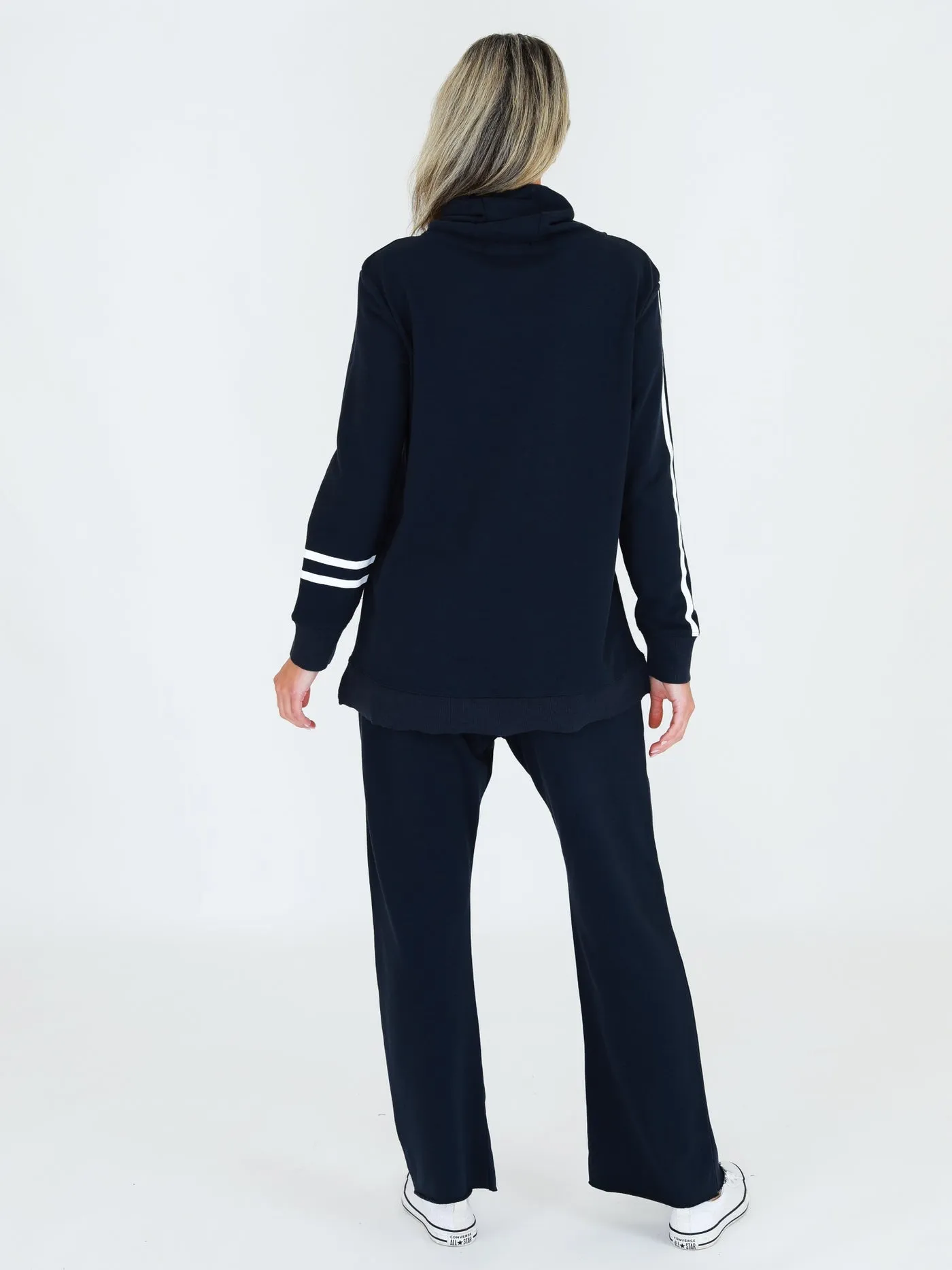 Charlise Two-Stripes Funnel Neck Sweatshirt - Ink