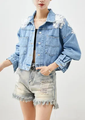 Chic Blue Oversized Stereoscopic Floral Denim Coat Fall ML0521