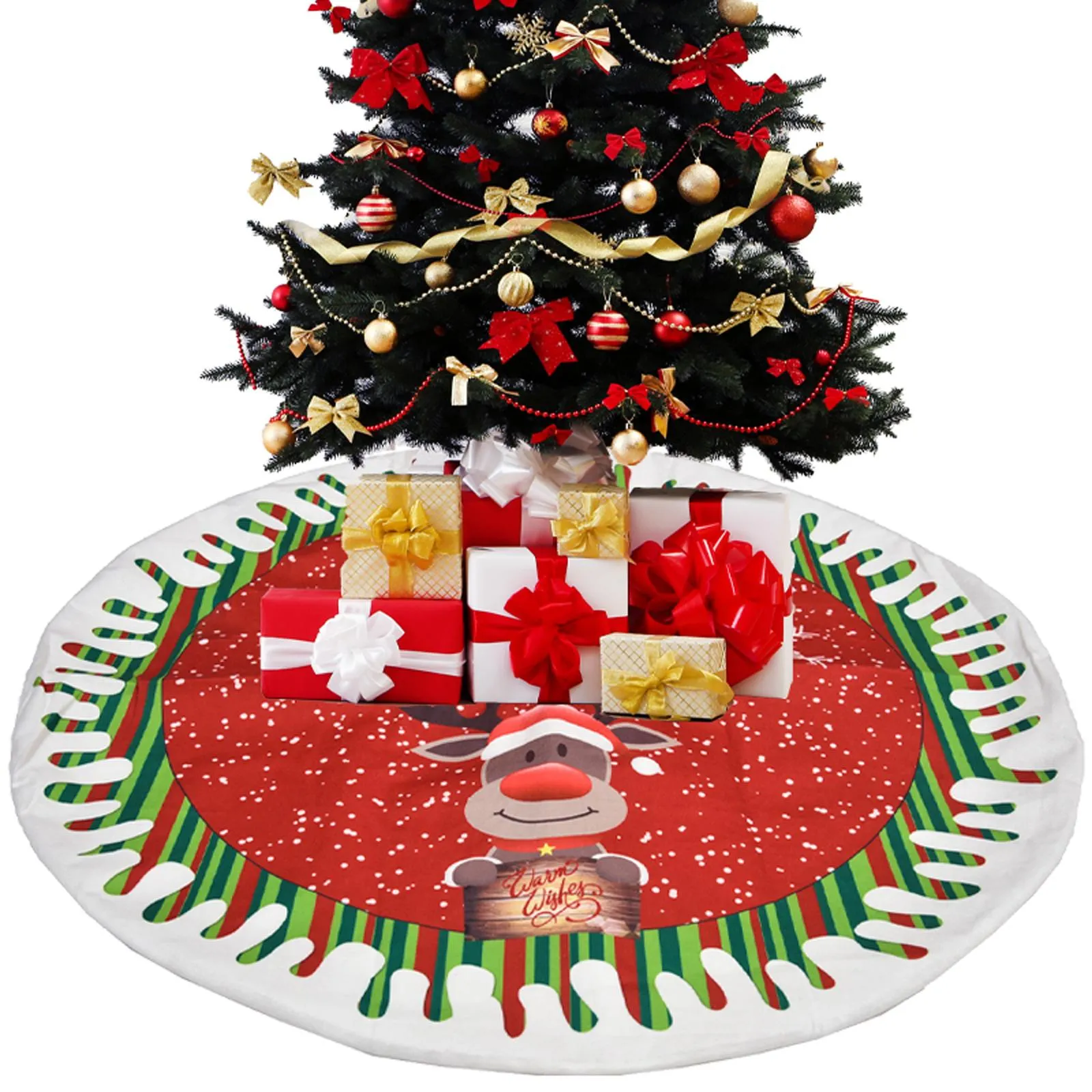 Christmas Tree Skirt Mat Christmas Ornaments Holiday Party Decorations Indoor Outdoor Accessory Gift