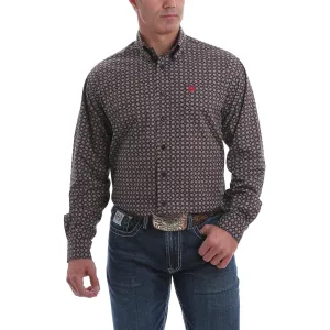 Cinch Men's Geometric Print Button-Down Shirt-Grey, Black, White and Red