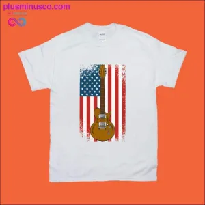Classic Guitar Distressed American Flag T-Shirts