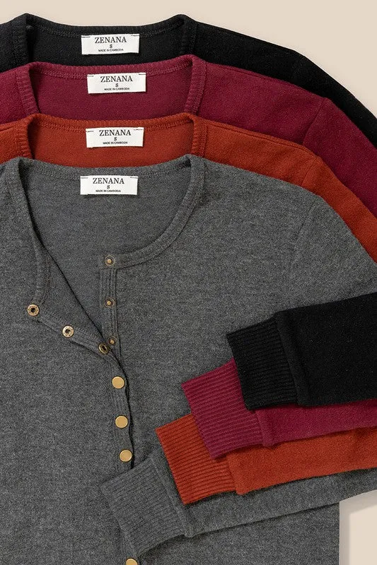 Crew Neck Snap Button Soft Sweater Cardigan