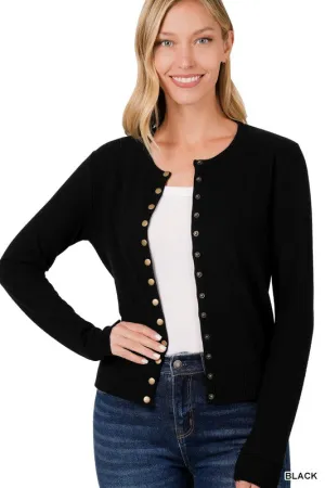 Crew Neck Snap Button Soft Sweater Cardigan