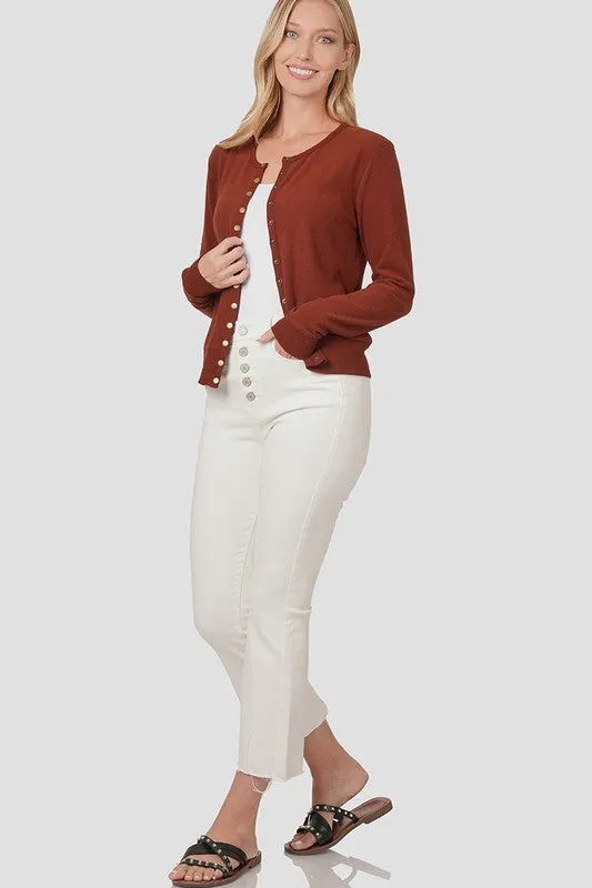 Crew Neck Snap Button Soft Sweater Cardigan