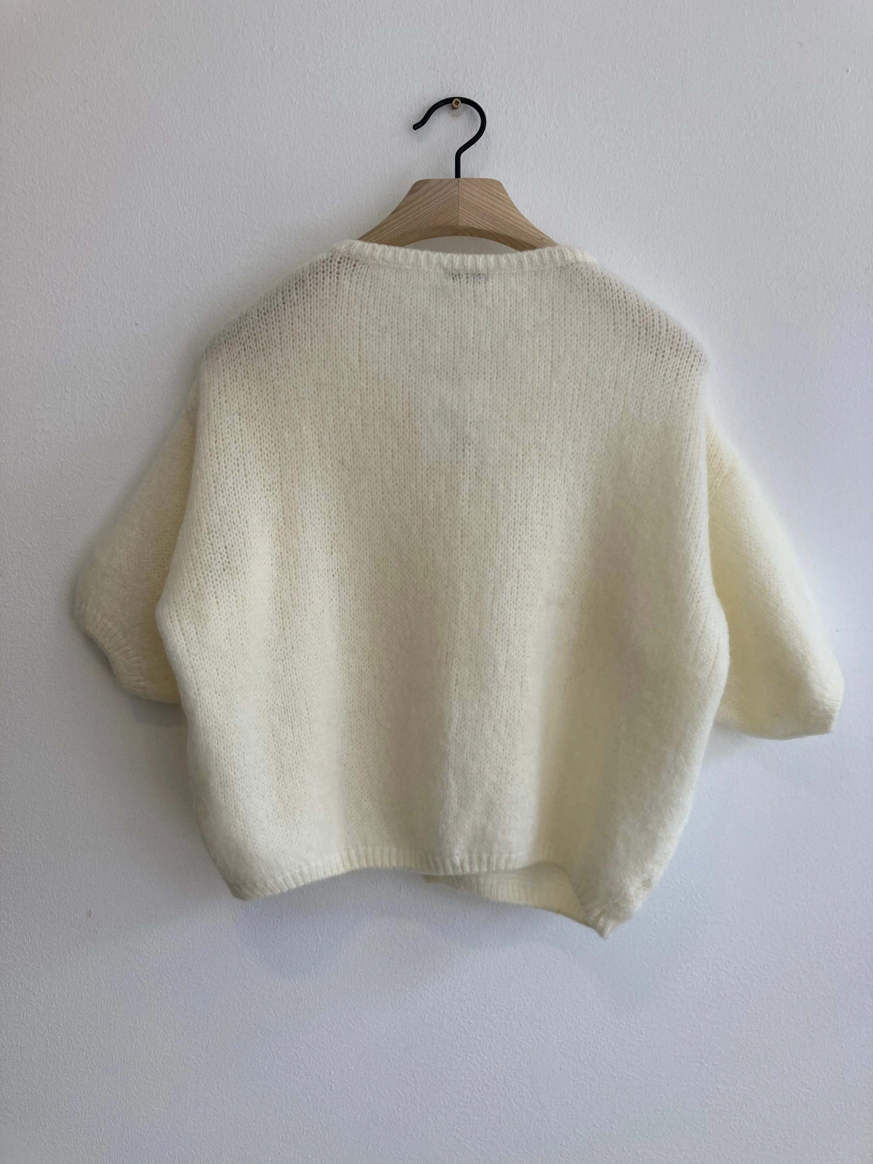 Cropped Sleeve Mohair Cardigan Cream