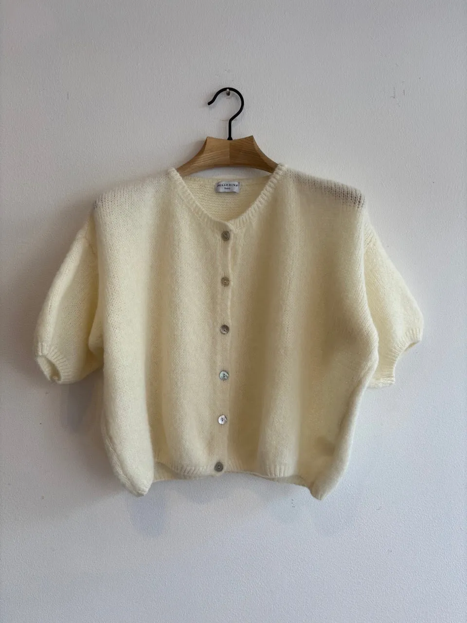 Cropped Sleeve Mohair Cardigan Cream