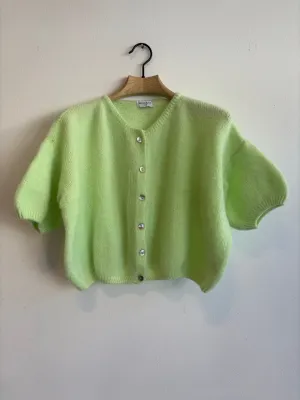 Cropped Sleeve Mohair Cardigan Cucumber