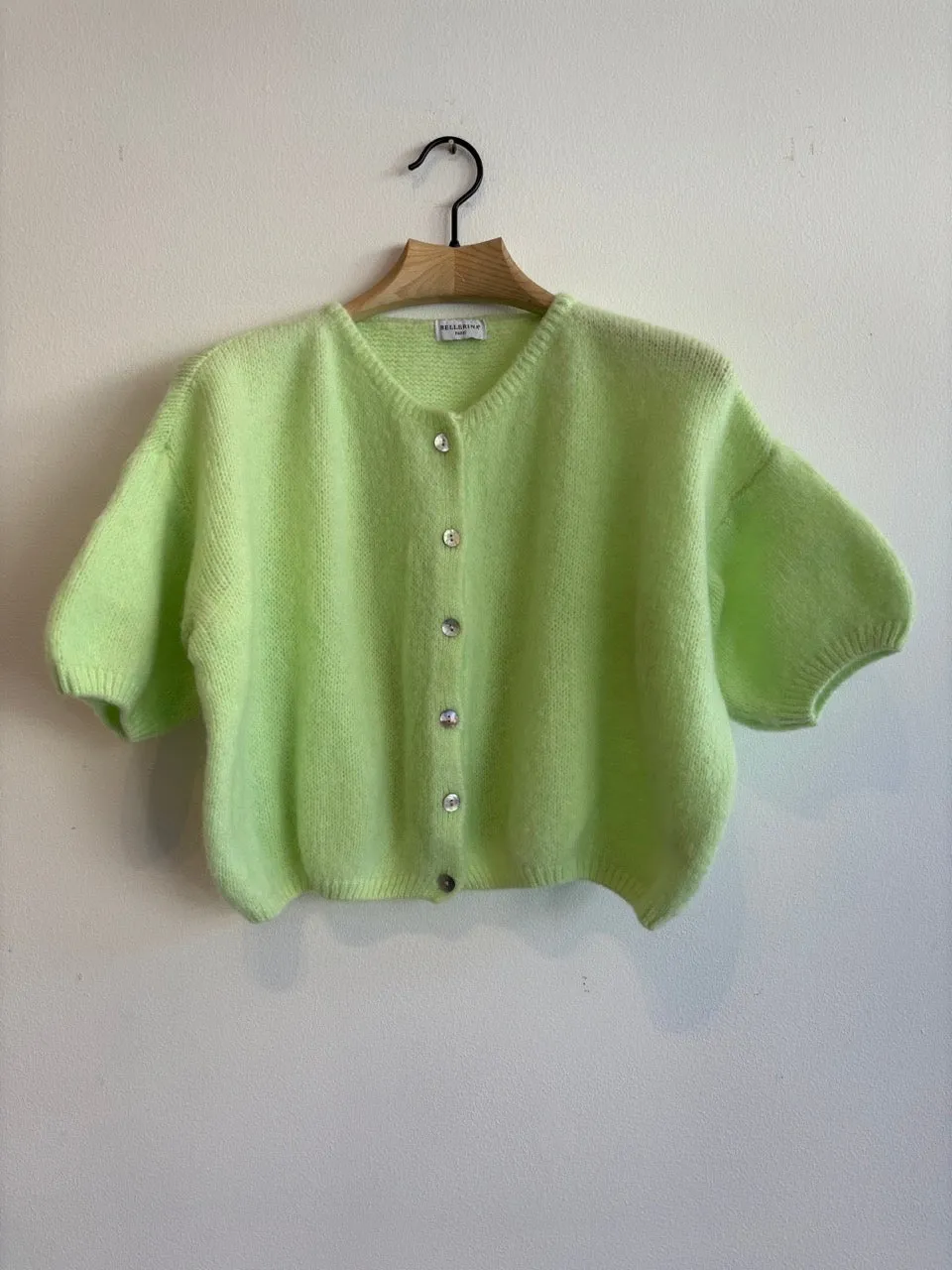 Cropped Sleeve Mohair Cardigan Cucumber