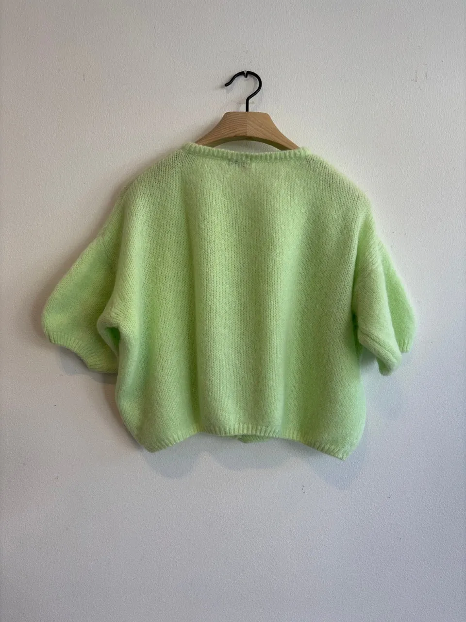 Cropped Sleeve Mohair Cardigan Cucumber